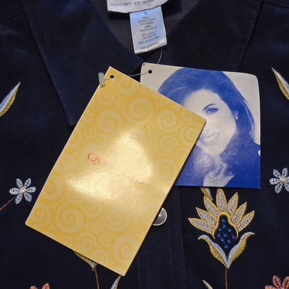 Susan Graver Embroidered Jacket Womens Small Blue Floral Boho Mature Capsule NWT - Picture 5 of 10